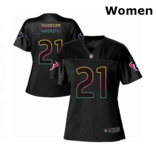 Womens Houston Texans 21 Bradley Roby Game Black Fashion Football Jersey